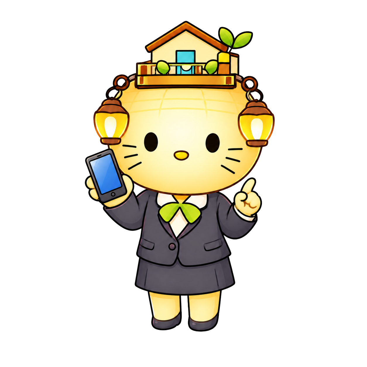 スマートフォンを持つterasumuキャラクター