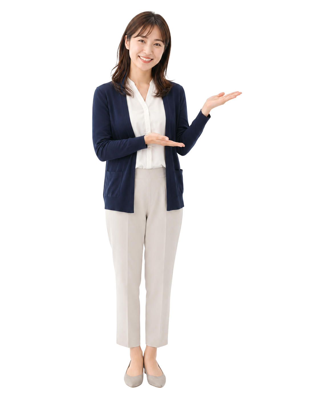 案内する仕草のterasumuスタッフ
